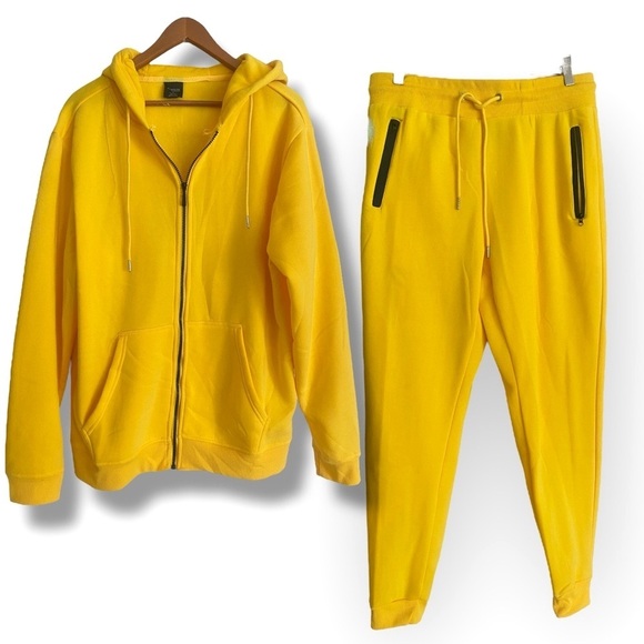 Rudolph Vibrant Yellow Hoodie Tracksuit Fleece Lined Loose Fit Size Large NWOT - Picture 1 of 13